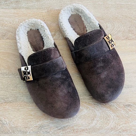 Tory Burch Mellow Suede Shearling Mules - Picture 4 of 12